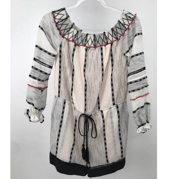Hei Hei Ivory Black Striped Off Shoulder Long Sleeve Romper Size XS - Picture 1 of 14